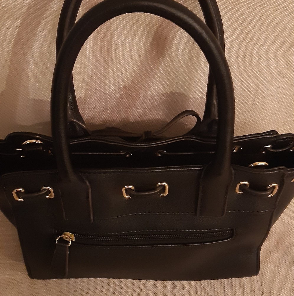 Liz Claiborne Black & Gold Tie Purse With Zippers - Picture 3 of 10